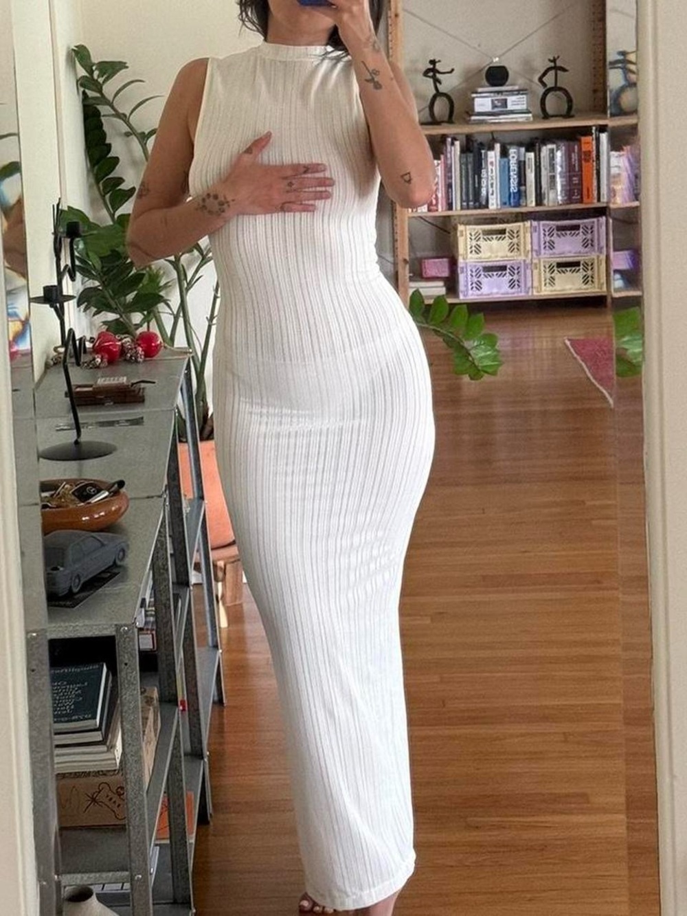 Kith Sleeveless Ribbed Maxi Dress in White